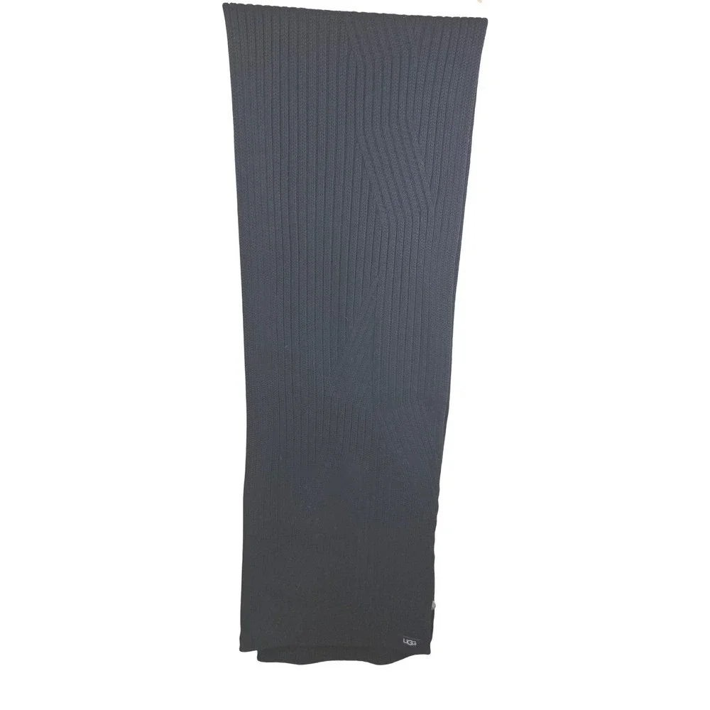 UGG Men's Black Diagonal Ribbed Knit Scarf Wool Blend Warm Winter Accessory
